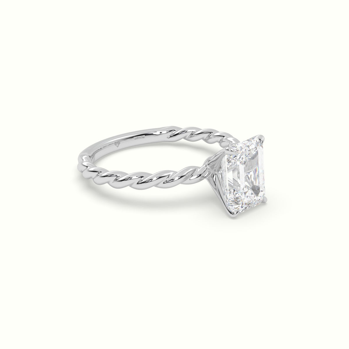 Emerald Cut Diamond Solitaire Engagement Ring — White Gold