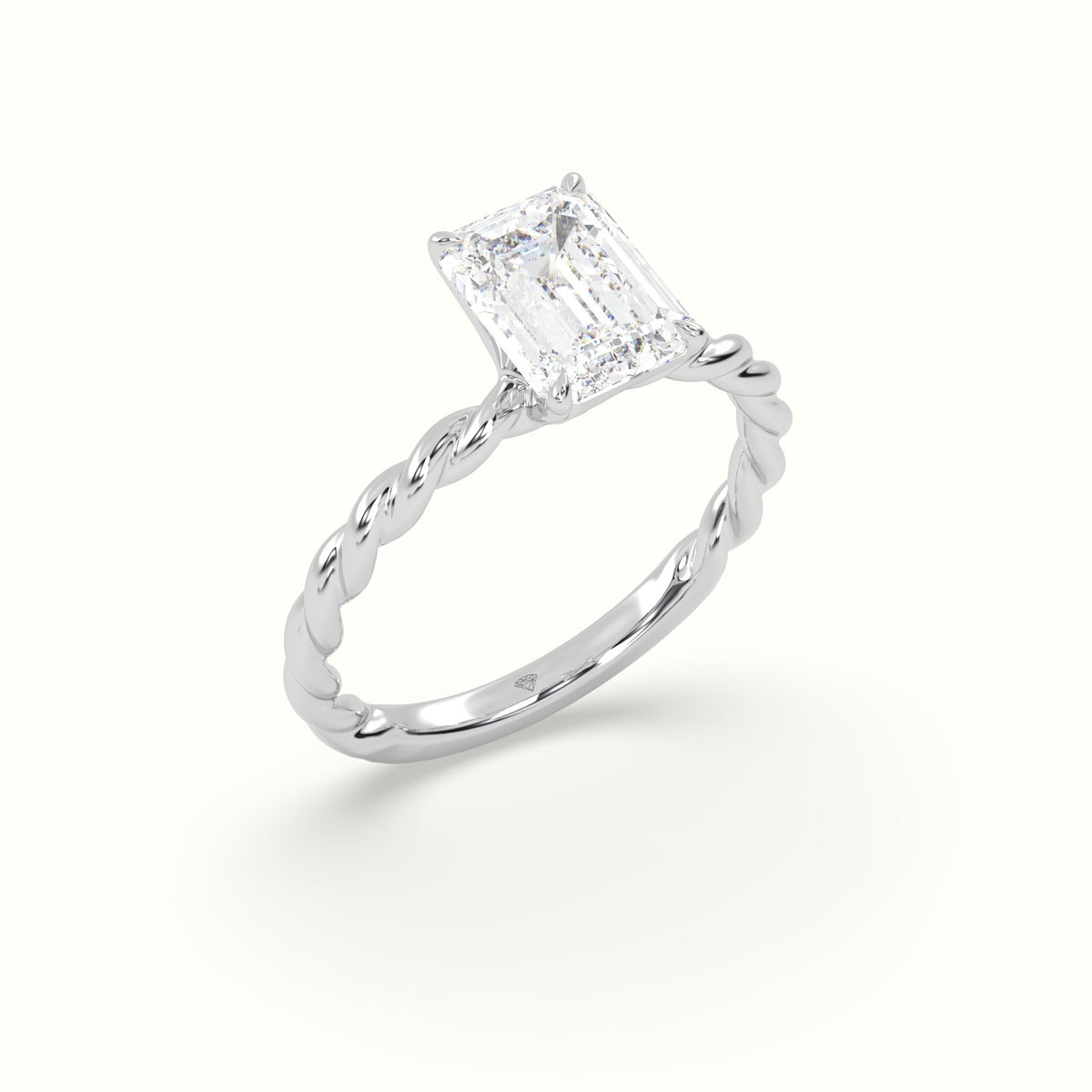 Emerald Cut Diamond Solitaire Engagement Ring — White Gold