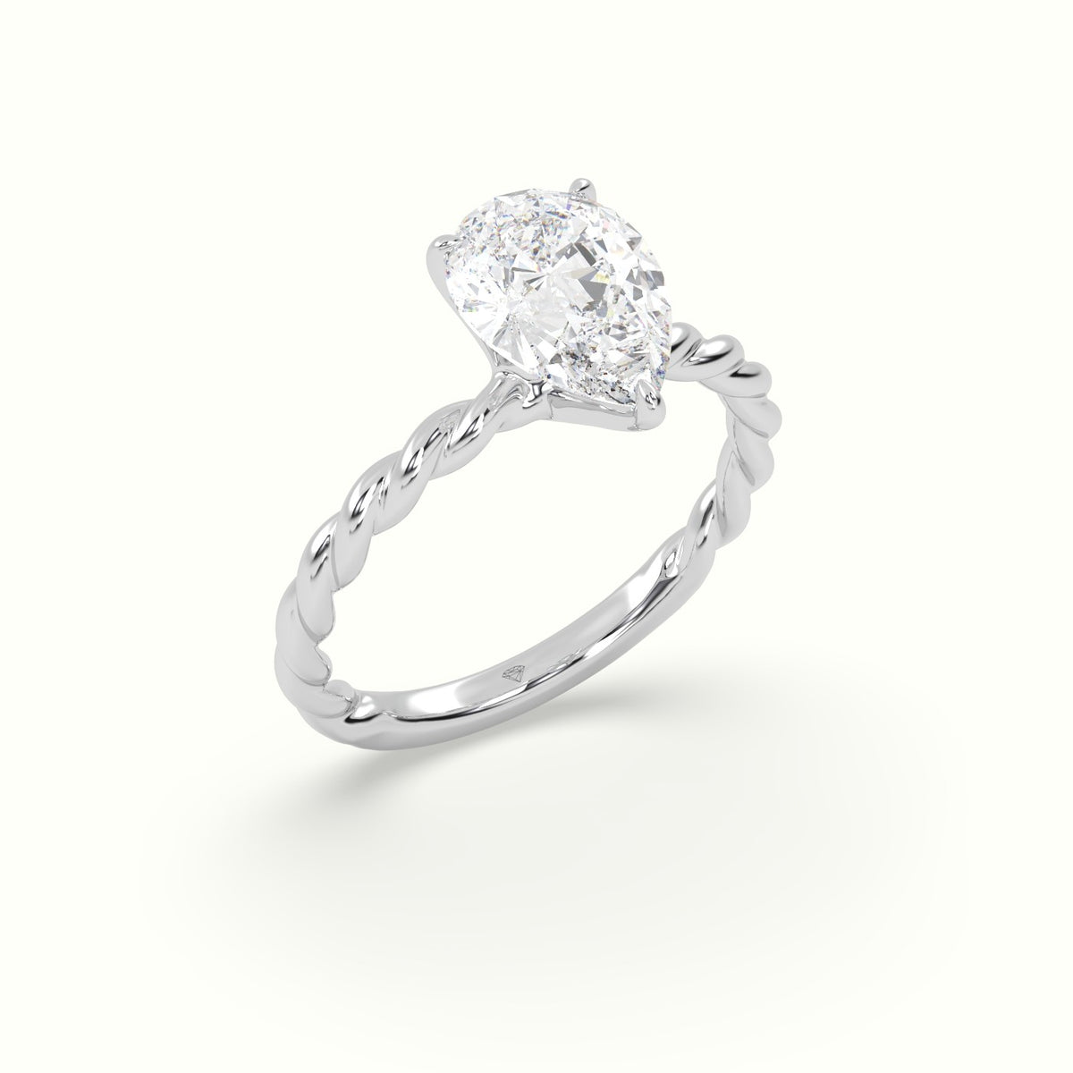 Pear Cut Diamond Solitaire Engagement Ring — White Gold