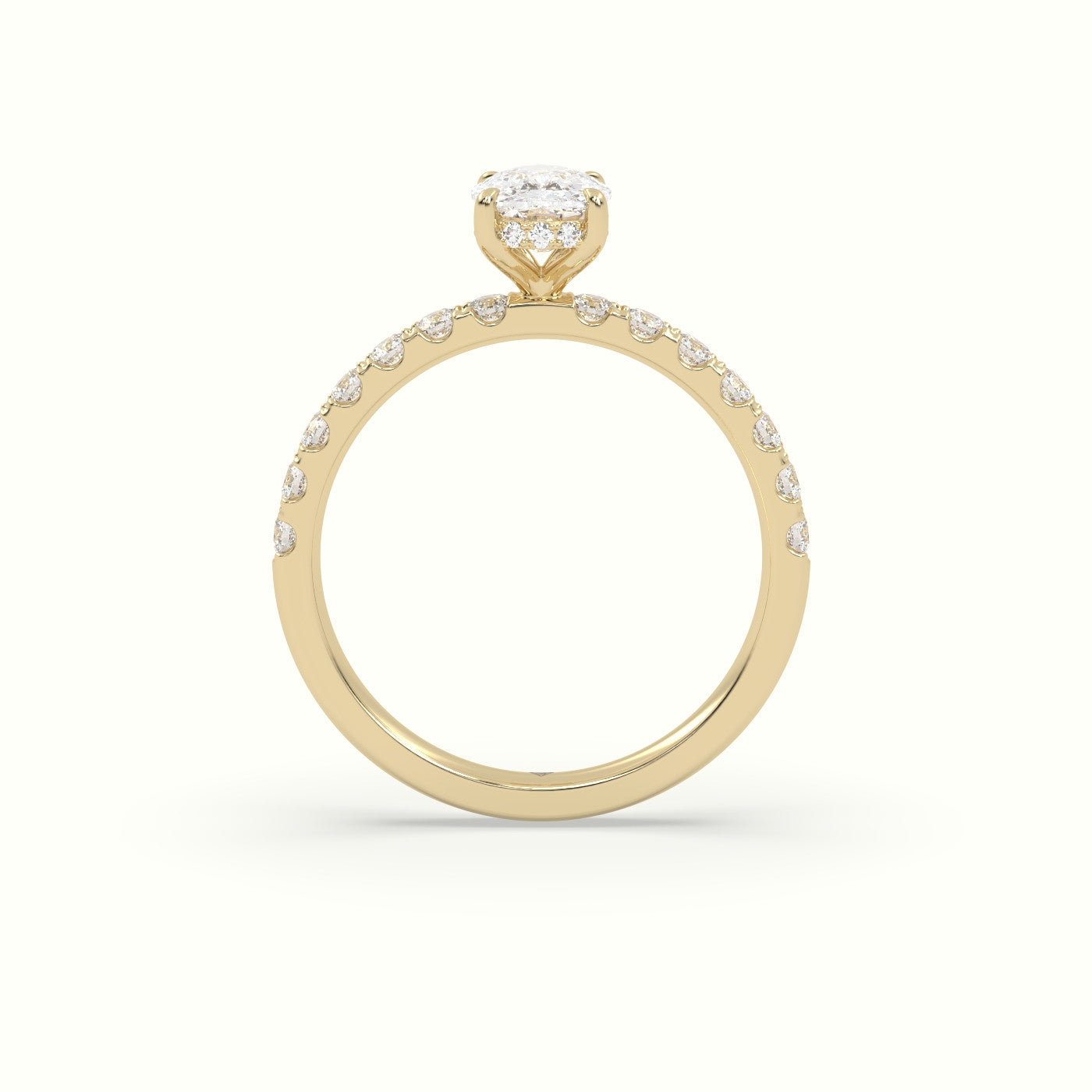 Cushion Cut Hidden Halo Side Stone Engagement Ring — Yellow Gold