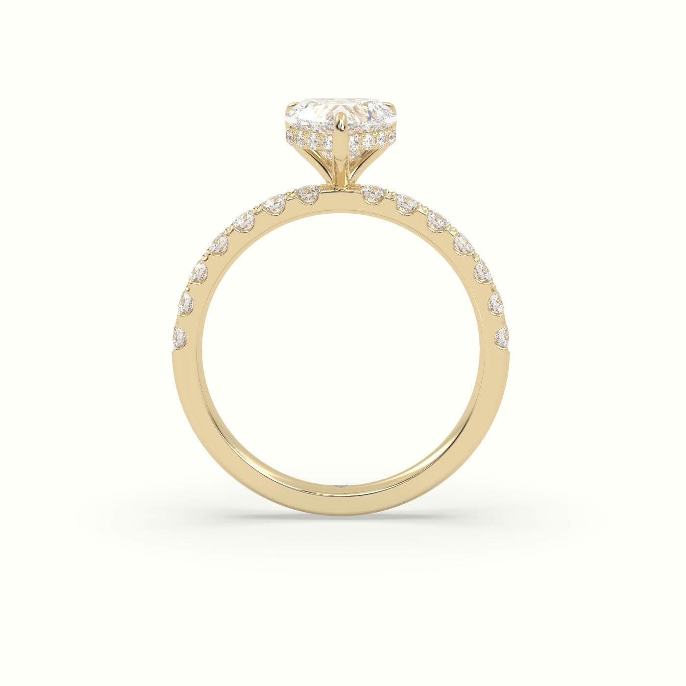 Heart Cut Hidden Halo Side Stone Engagement Ring — Yellow Gold