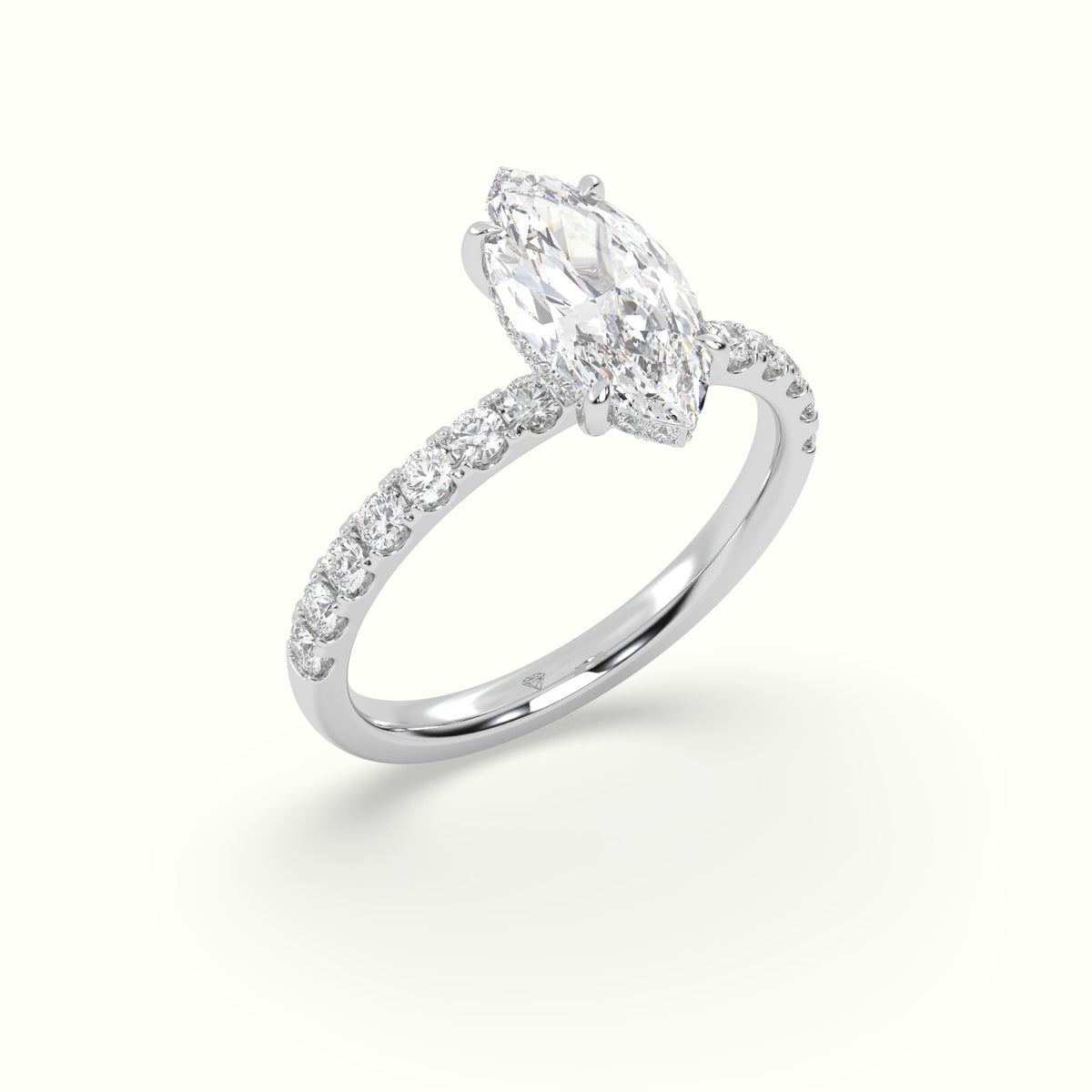 Marquise Cut Hidden Halo Side Stone Engagement Ring — White Gold