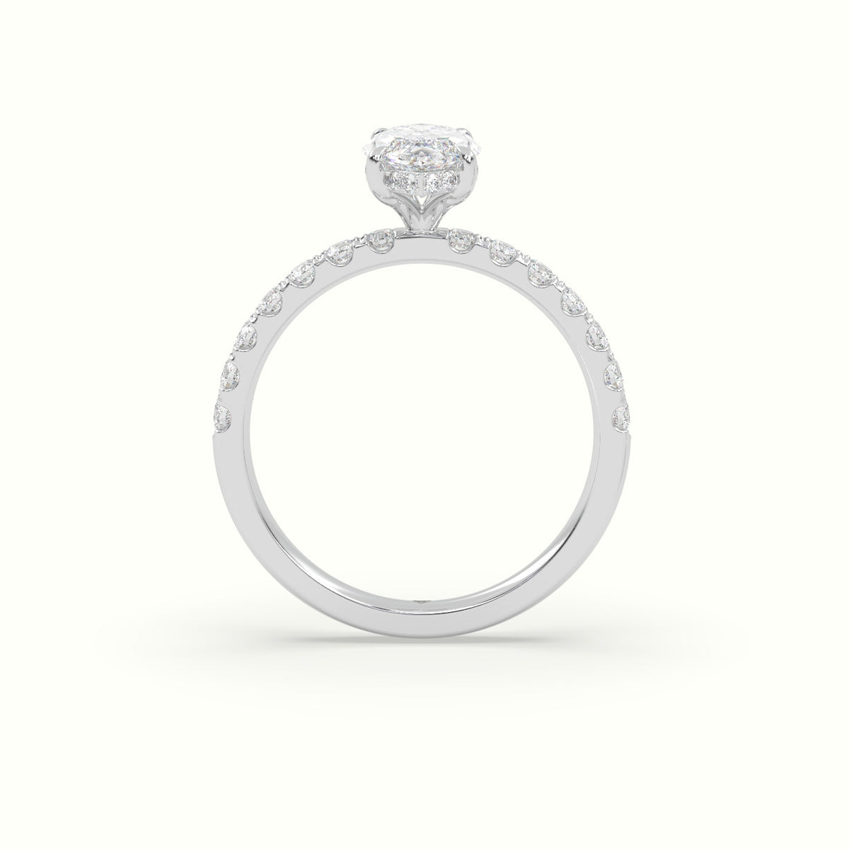 Marquise Cut Hidden Halo Side Stone Engagement Ring — White Gold