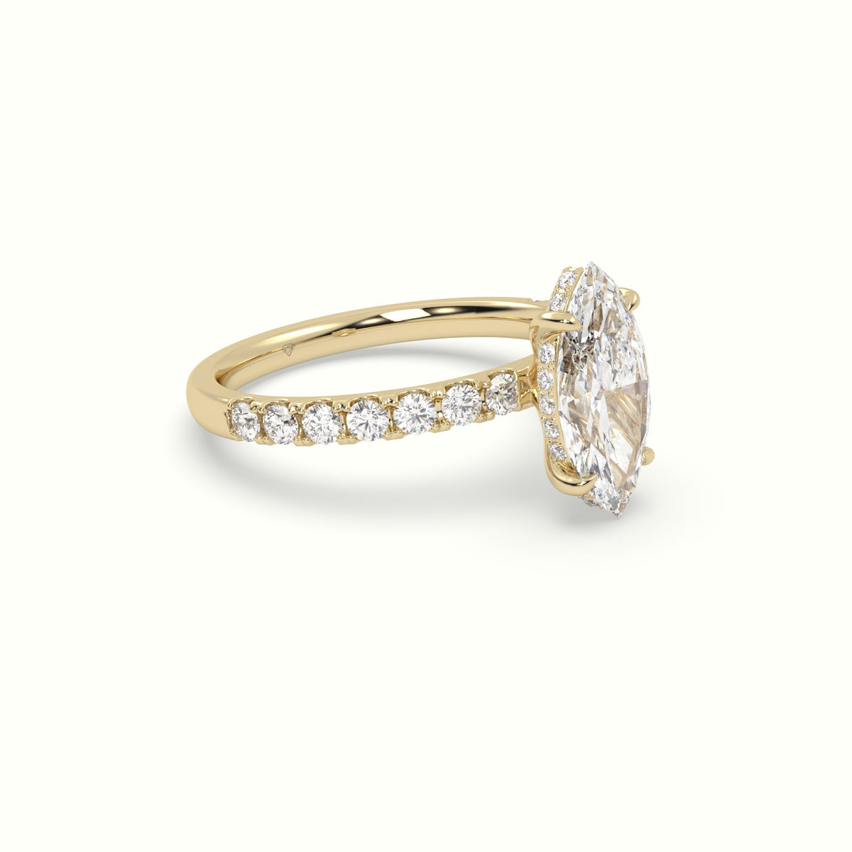 Marquise Cut Hidden Halo Side Stone Engagement Ring — Yellow Gold