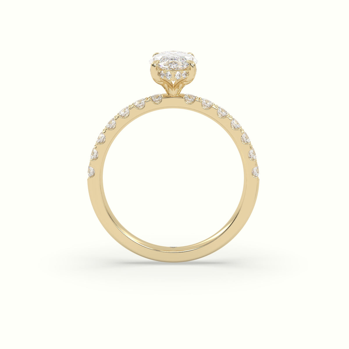 Marquise Cut Hidden Halo Side Stone Engagement Ring — Yellow Gold