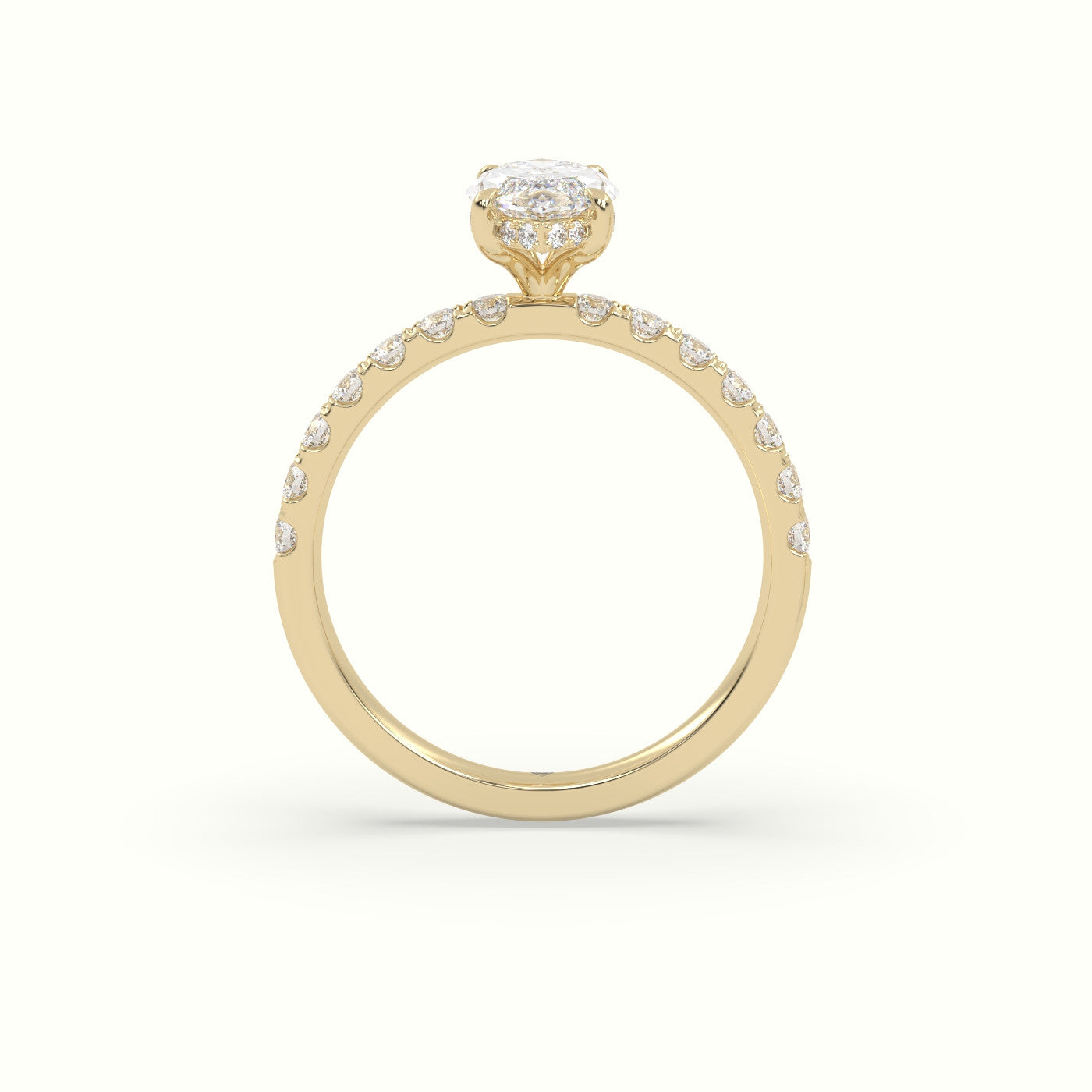 Marquise Cut Hidden Halo Side Stone Engagement Ring — Yellow Gold