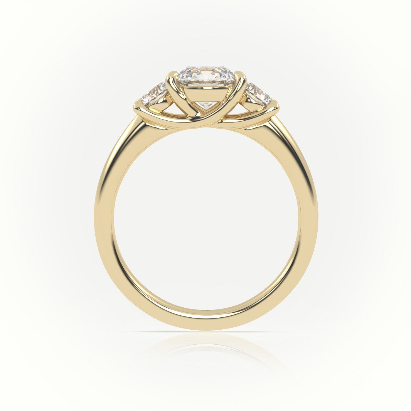 Round Cut Diamond 4 Prongs Side Stones Engagement Ring — Yellow Gold