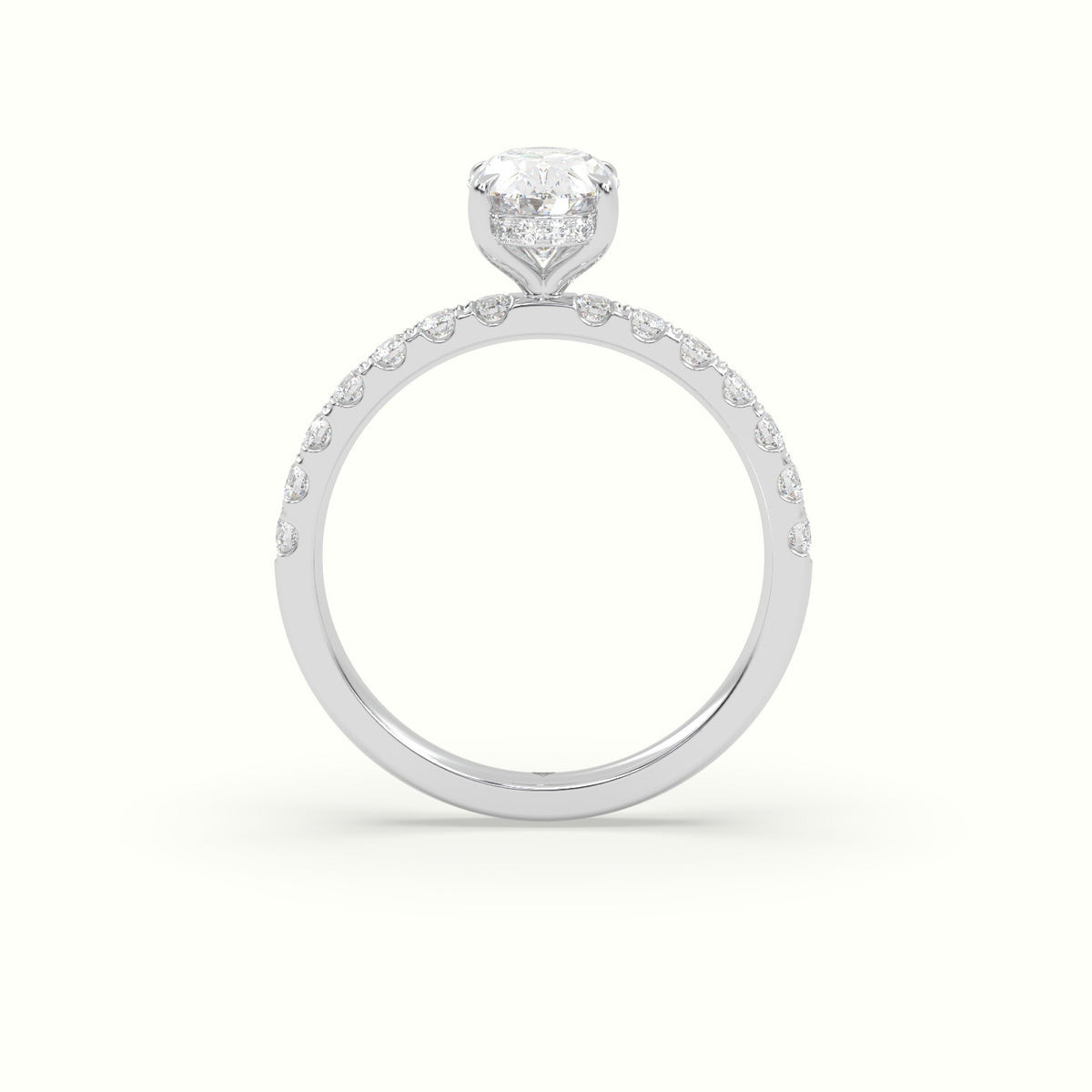 Oval Cut Hidden Halo Side Stone Engagement Ring — White Gold