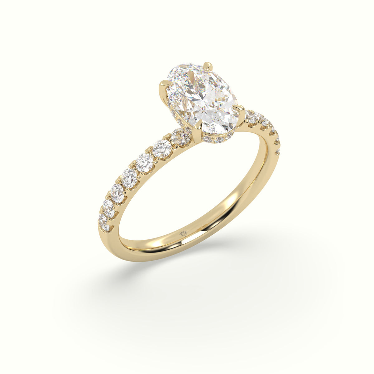 Oval Cut Hidden Halo Side Stone Engagement Ring — Yellow Gold