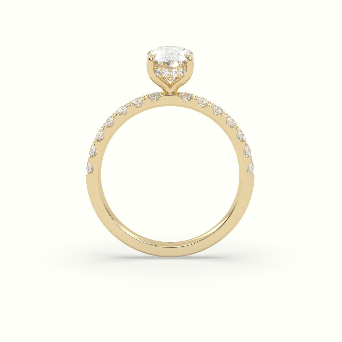 Oval Cut Hidden Halo Side Stone Engagement Ring — Yellow Gold