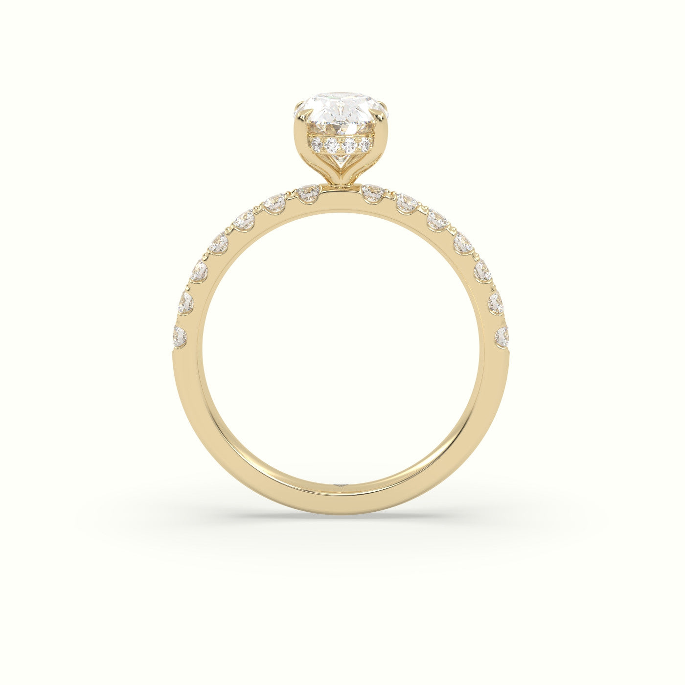 Oval Cut Hidden Halo Side Stone Engagement Ring — Yellow Gold