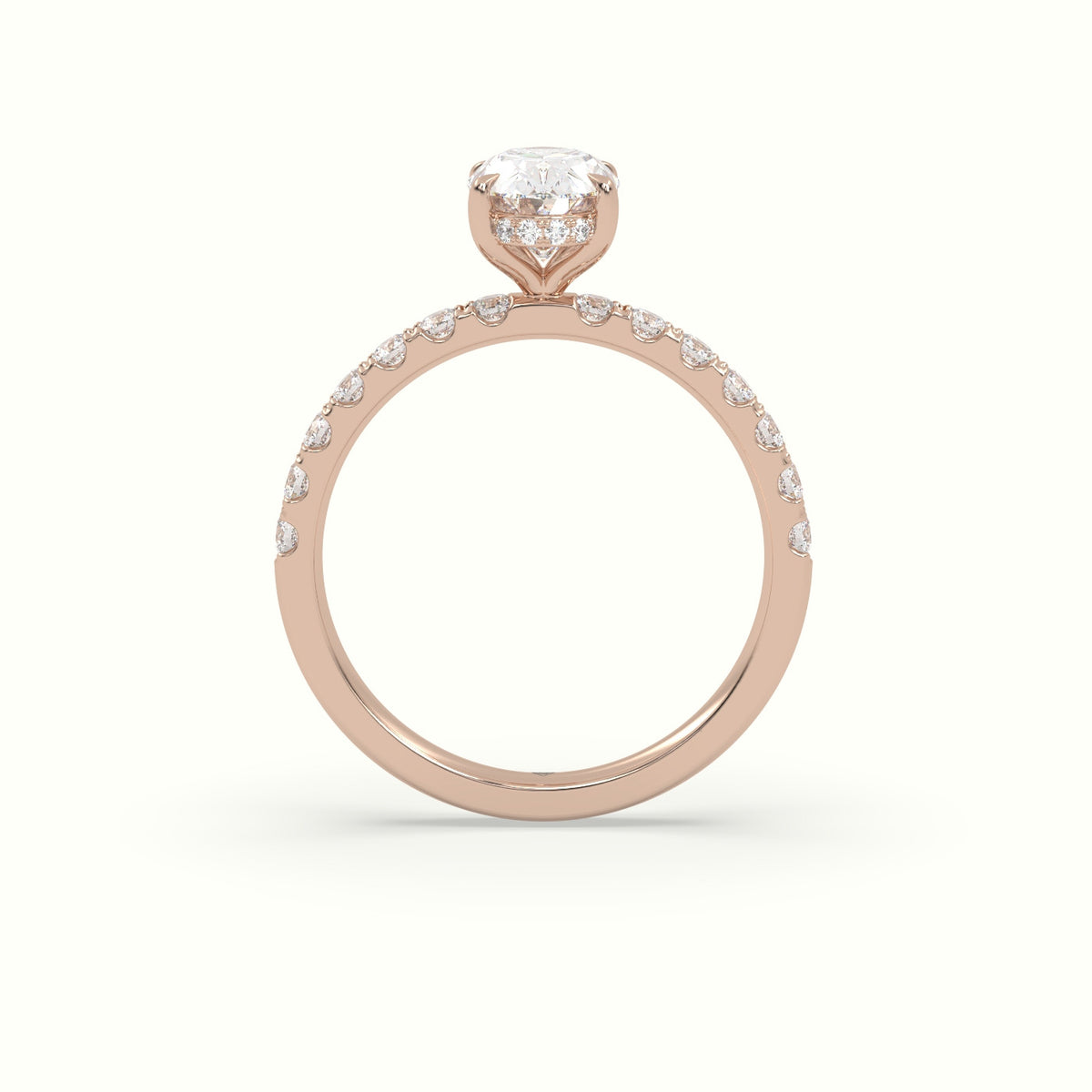 Oval Cut Hidden Halo Side Stone Engagement Ring — Rose Gold