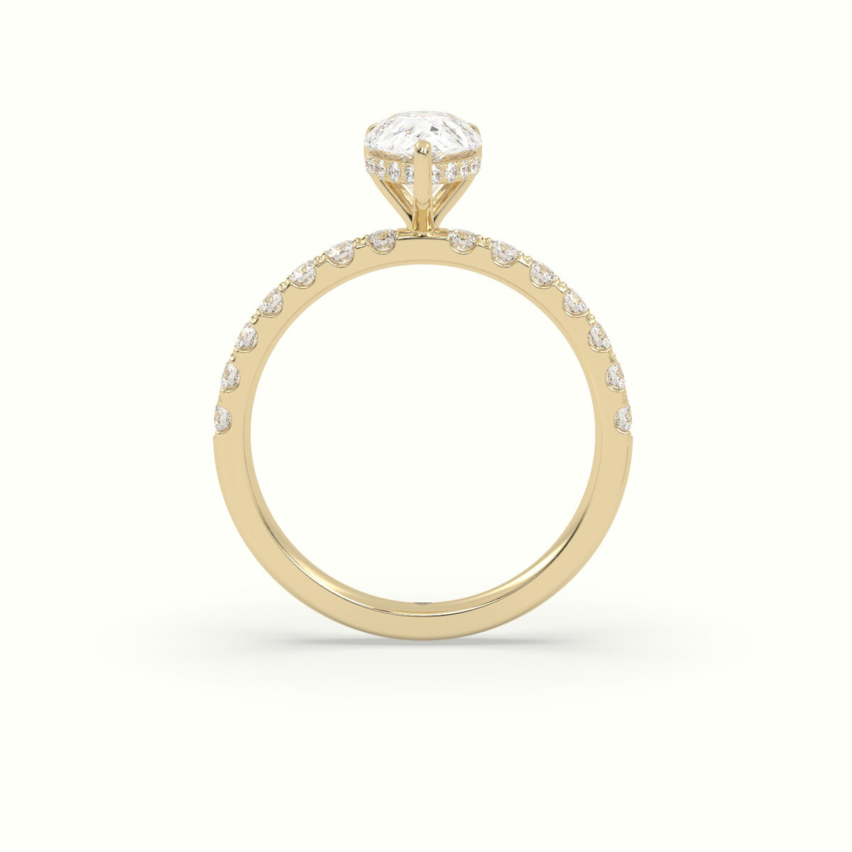 Pear Cut Hidden Halo Side Stone Engagement Ring — Yellow Gold