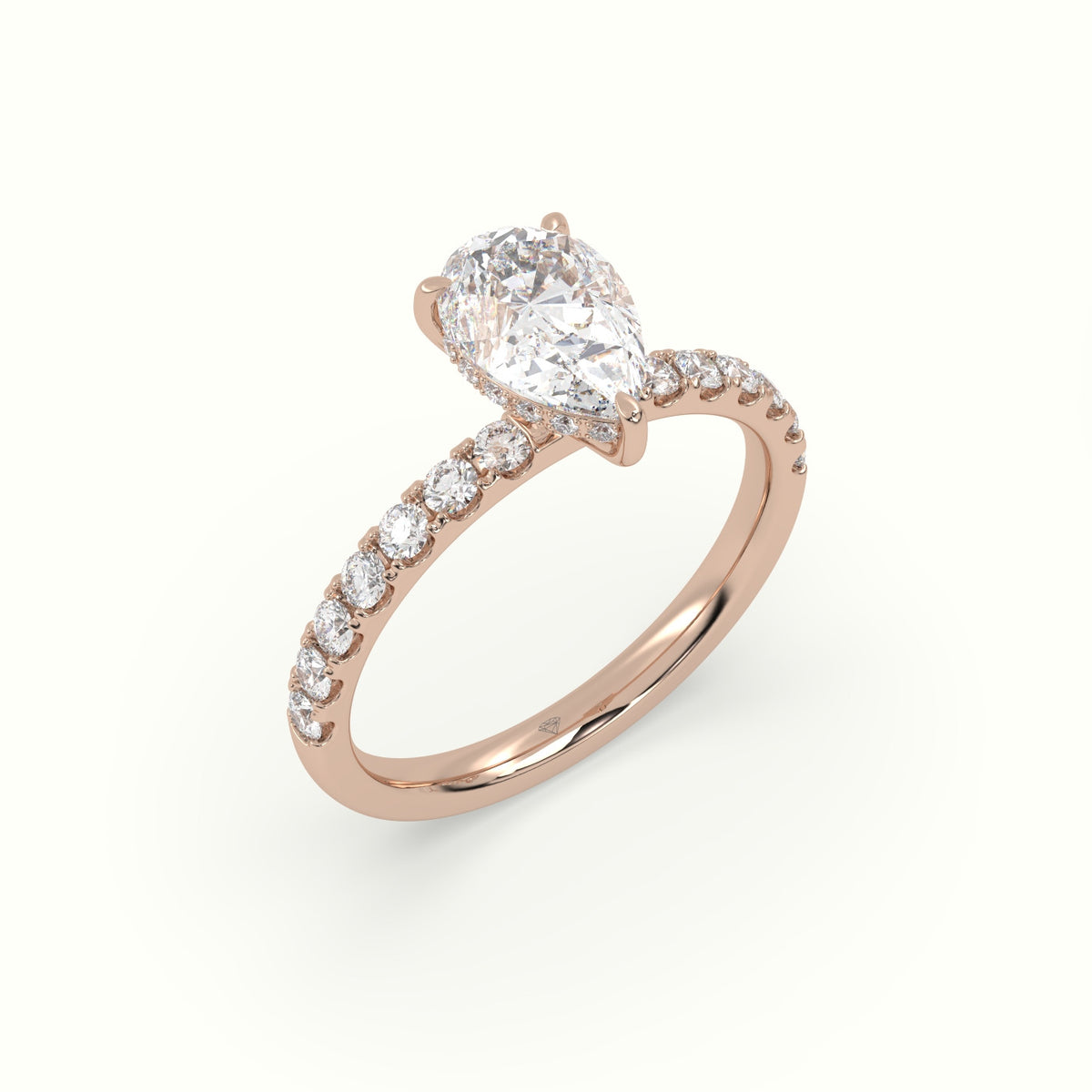 Pear Cut Hidden Halo Side Stone Engagement Ring — Rose Gold