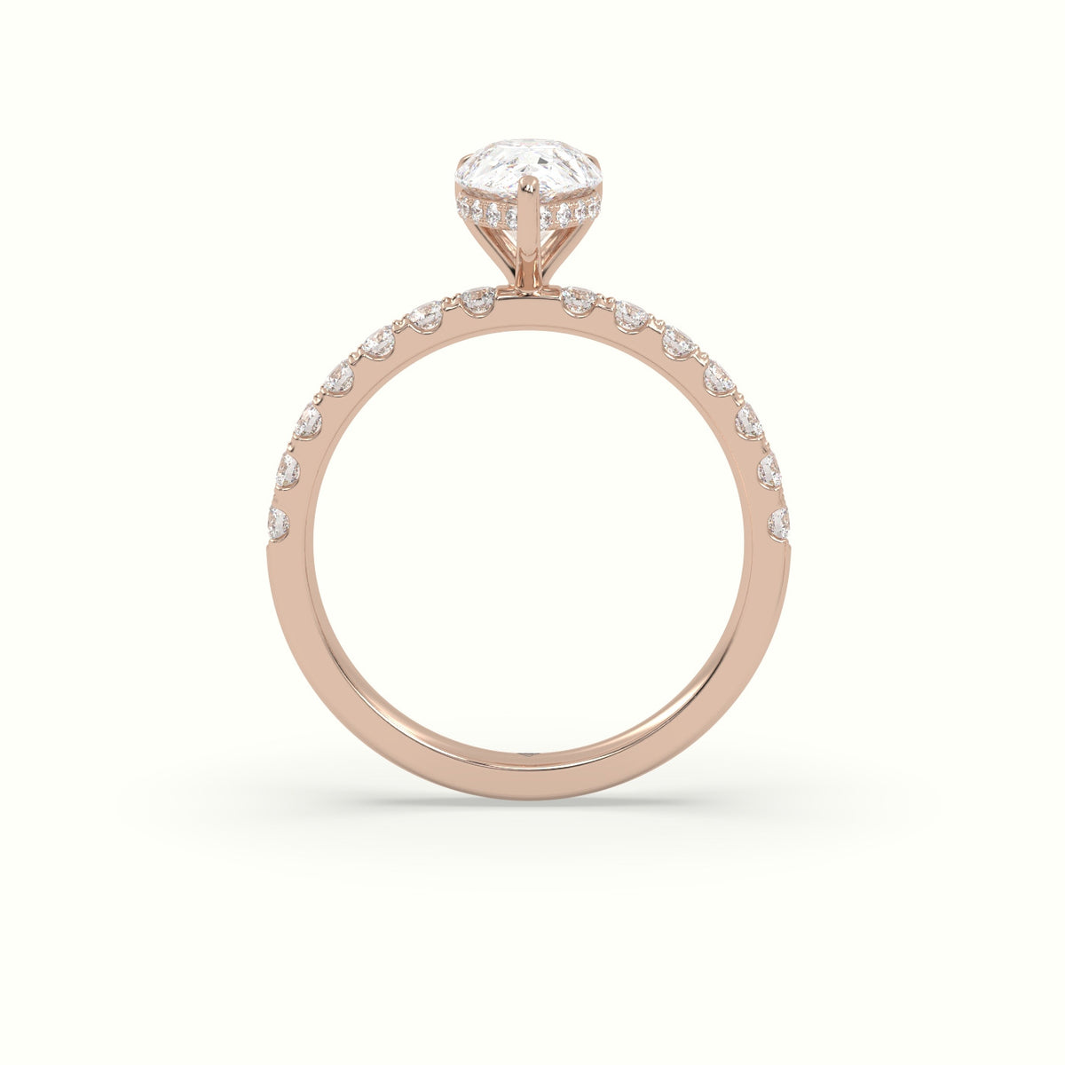 Pear Cut Hidden Halo Side Stone Engagement Ring — Rose Gold