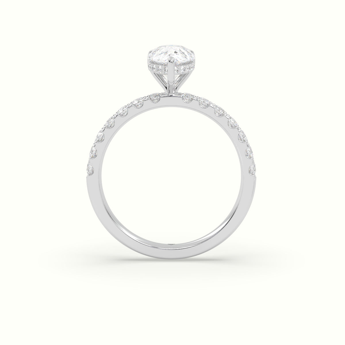 Pear Cut Hidden Halo Side Stone Engagement Ring — White Gold