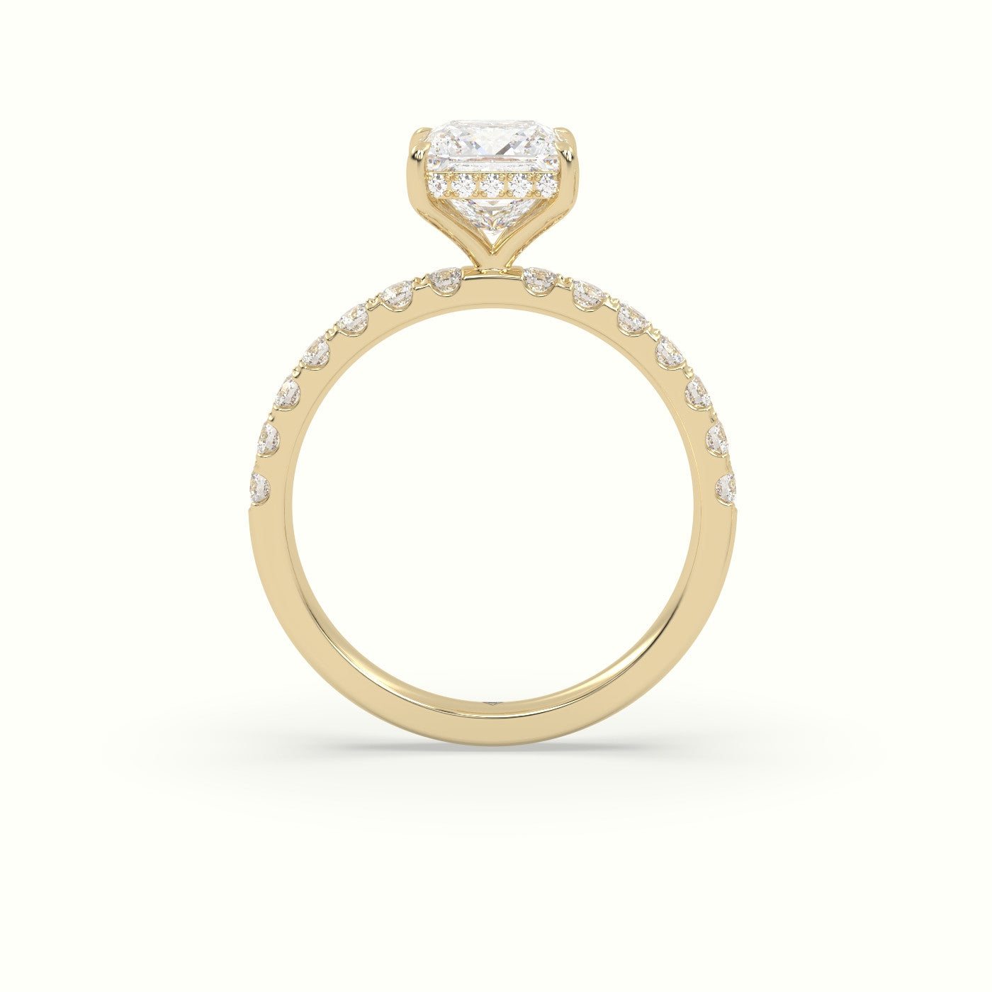 Princess Cut Hidden Halo Side Stone Engagement Ring — Yellow Gold