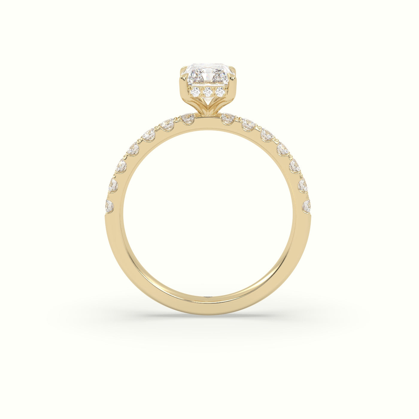 Radiant Cut Hidden Halo Side Stone Engagement Ring — Yellow Gold