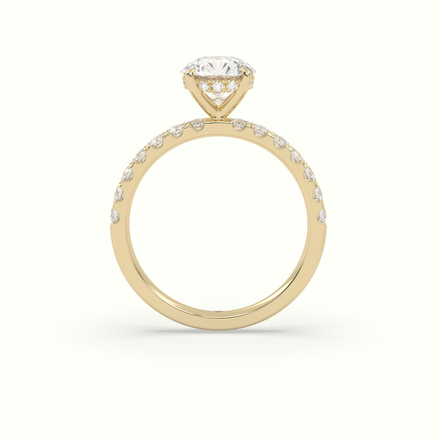 Round Cut Hidden Halo Side Stone Engagement Ring — Yellow Gold