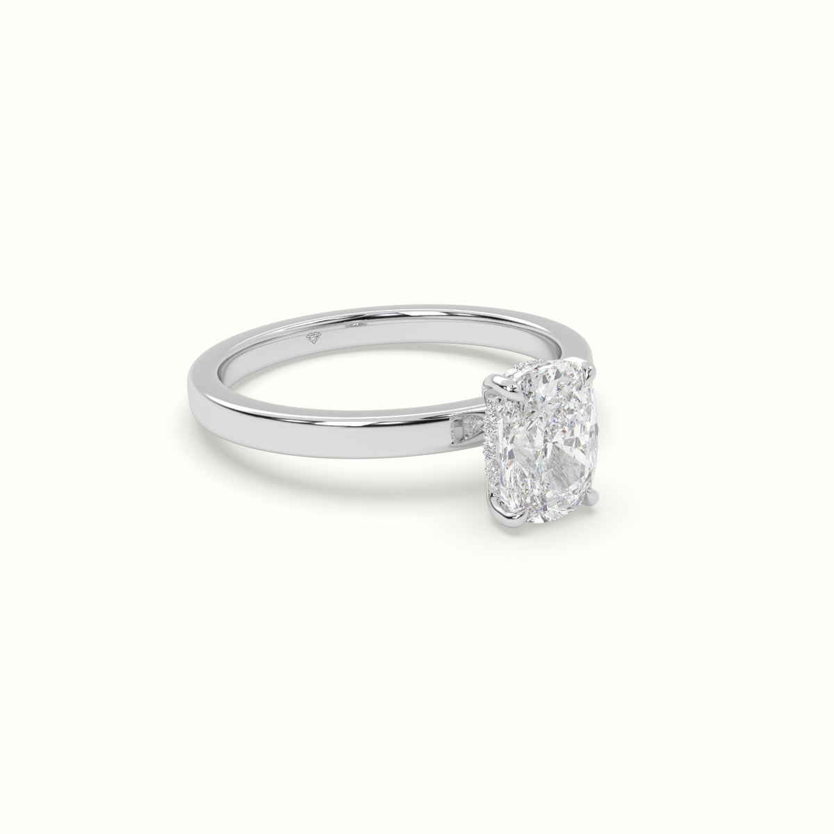 Cushion Cut Hidden Halo Engagement Ring