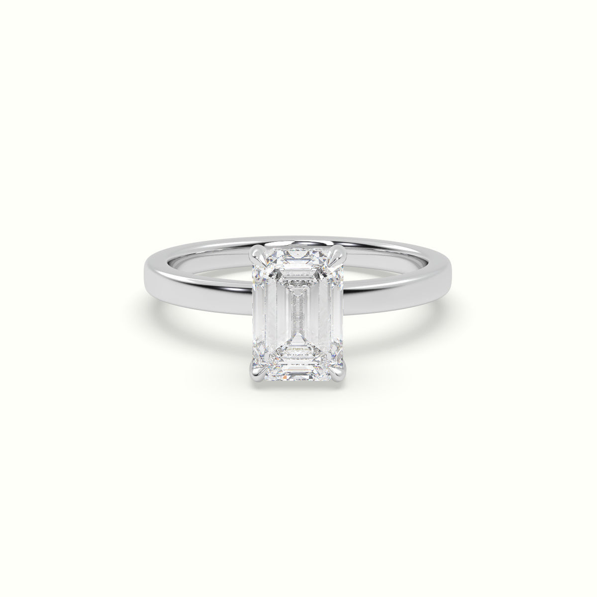 Emerald Cut Hidden Halo Engagement Ring — White Gold