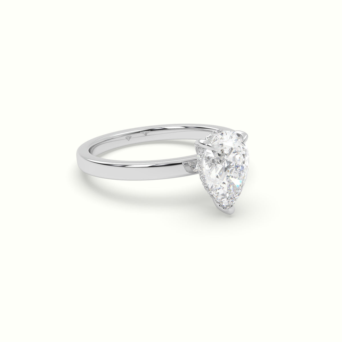 Pear Cut Hidden Halo Engagement Ring — White Gold