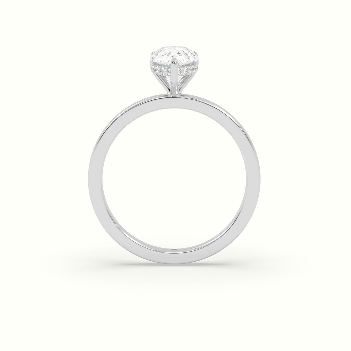 Pear Cut Hidden Halo Engagement Ring — White Gold