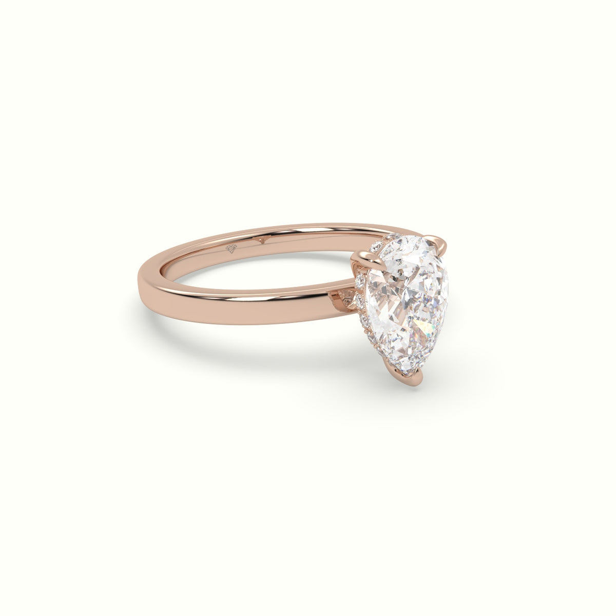 Pear Cut Hidden Halo Engagement Ring — Rose Gold