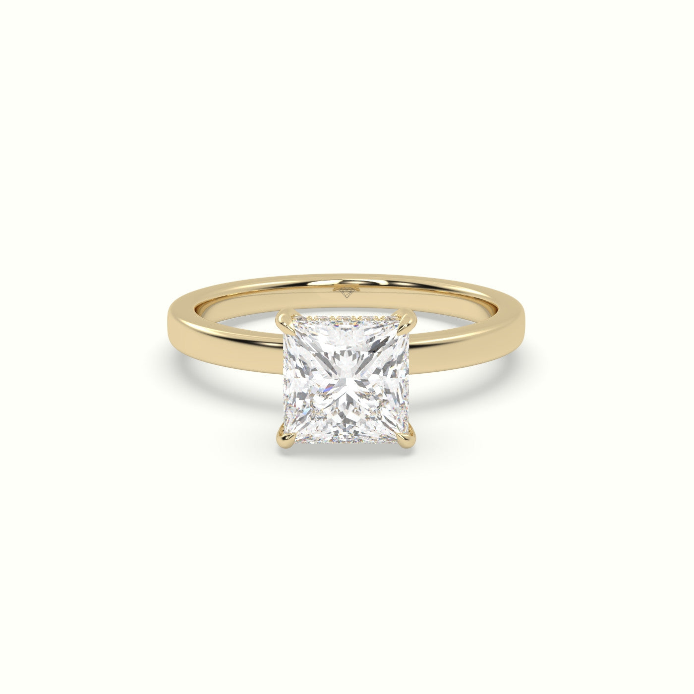 Princess Cut Hidden Halo Engagement Ring — Yellow Gold
