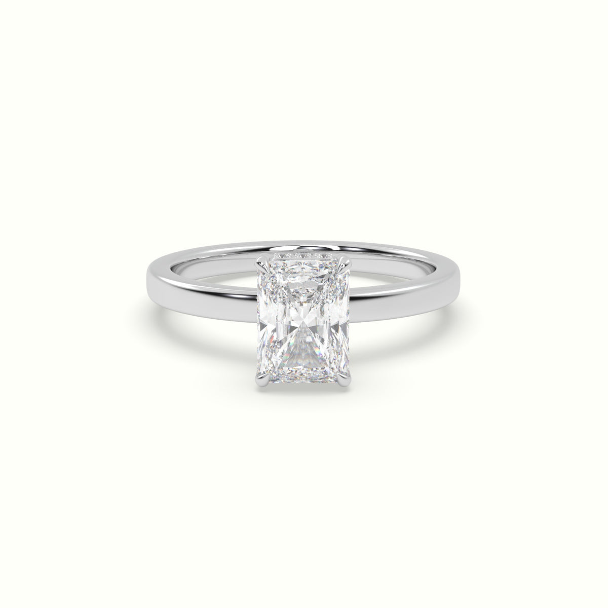 Radiant Cut Hidden Halo Engagement Ring — White Gold