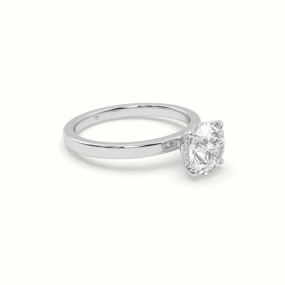 Round Cut Hidden Halo Engagement Ring — White Gold