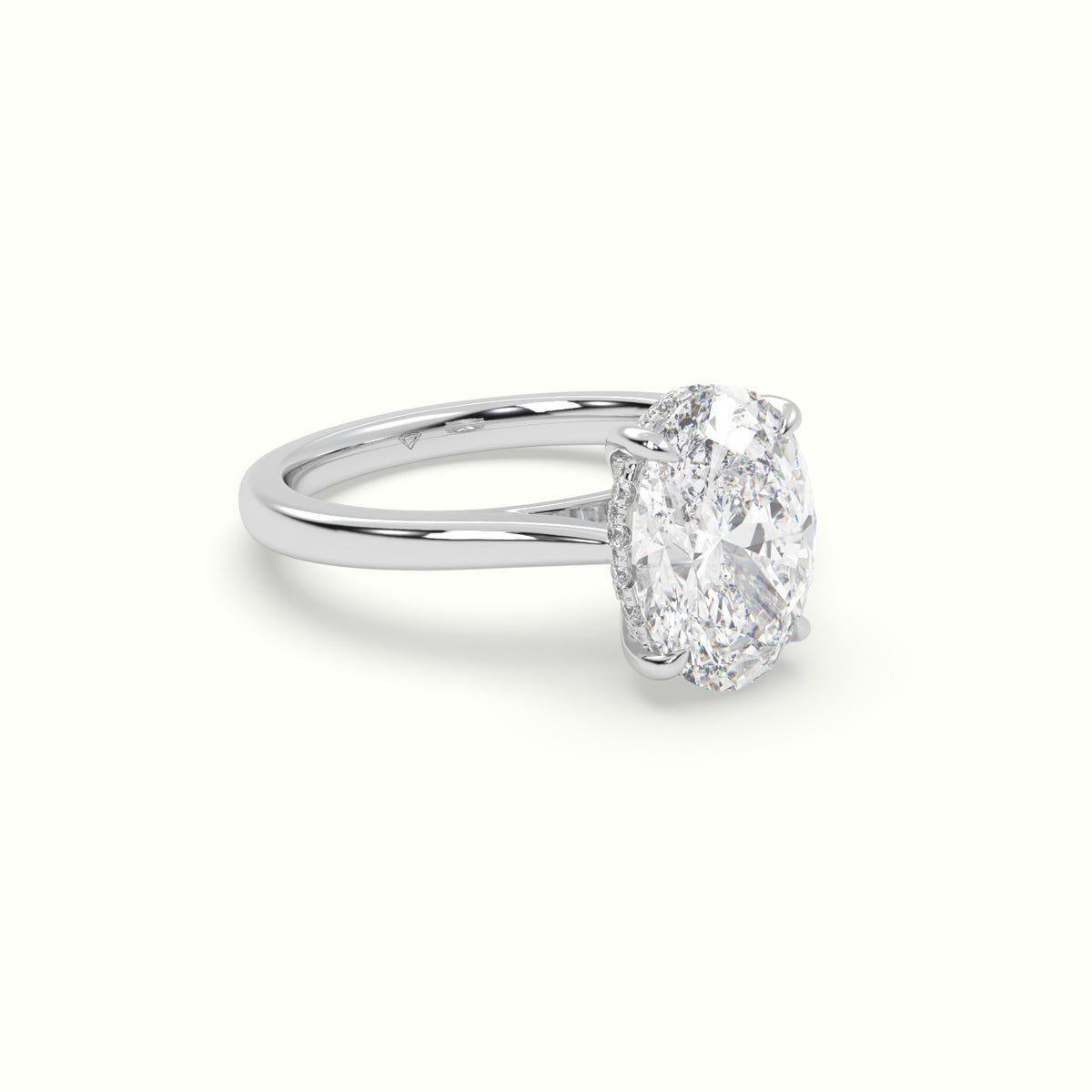 Oval Cut Hidden Halo Cathedral Engagement Ring — White Gold