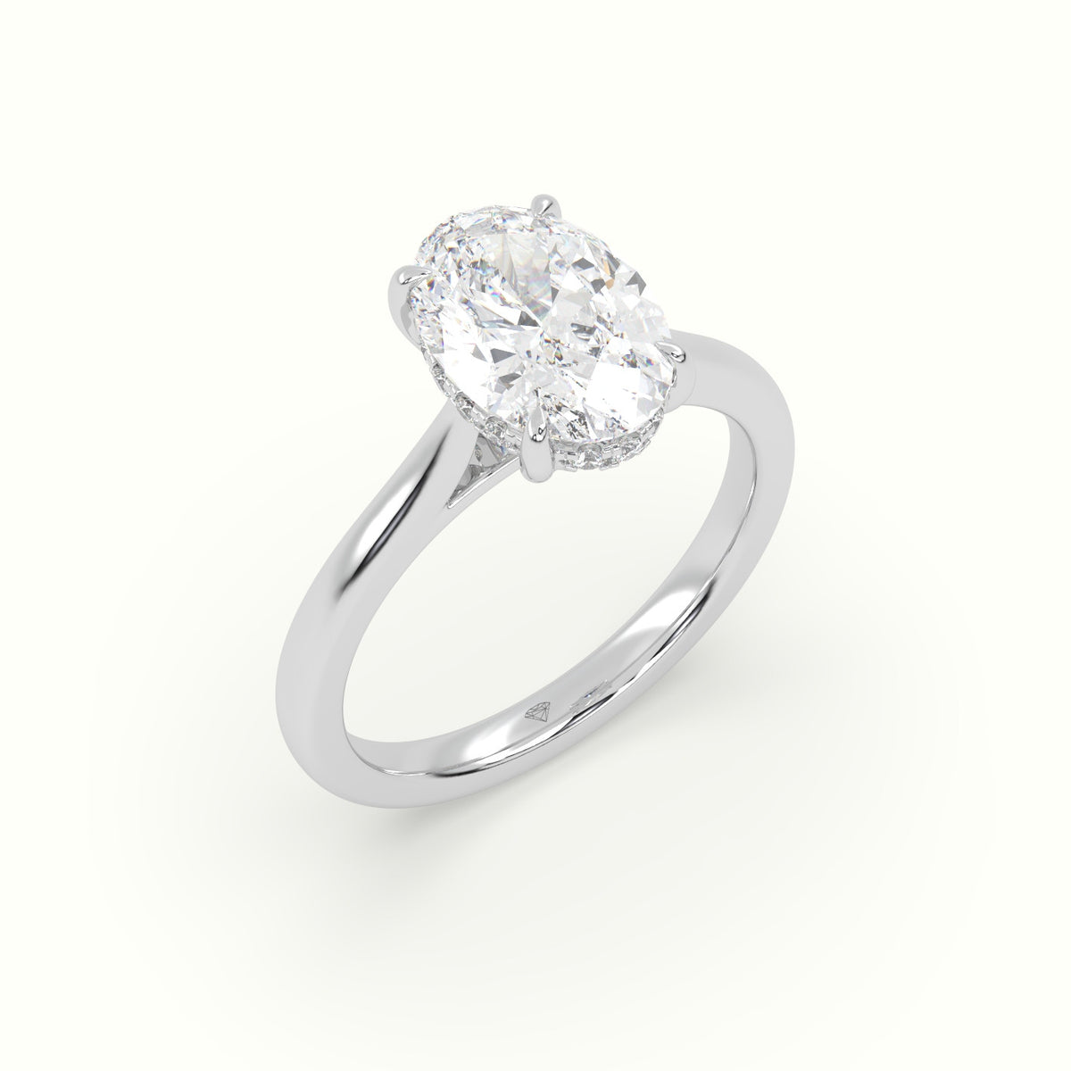 Oval Cut Hidden Halo Cathedral Engagement Ring — White Gold