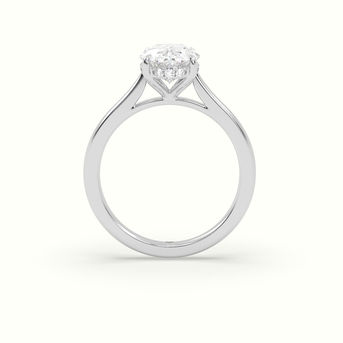 Oval Cut Hidden Halo Cathedral Engagement Ring — White Gold