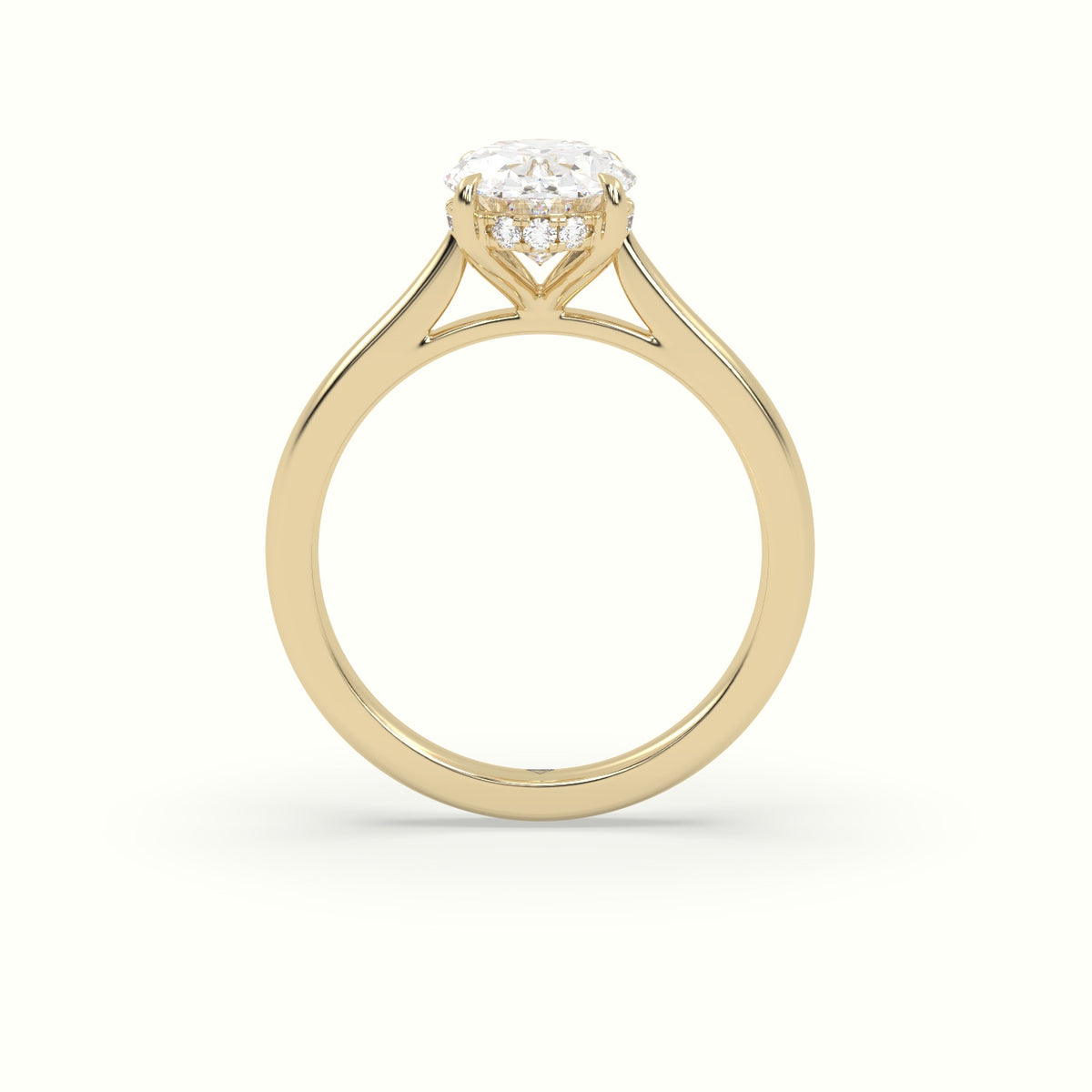 Oval Cut Hidden Halo Cathedral Engagement Ring — Yellow Gold