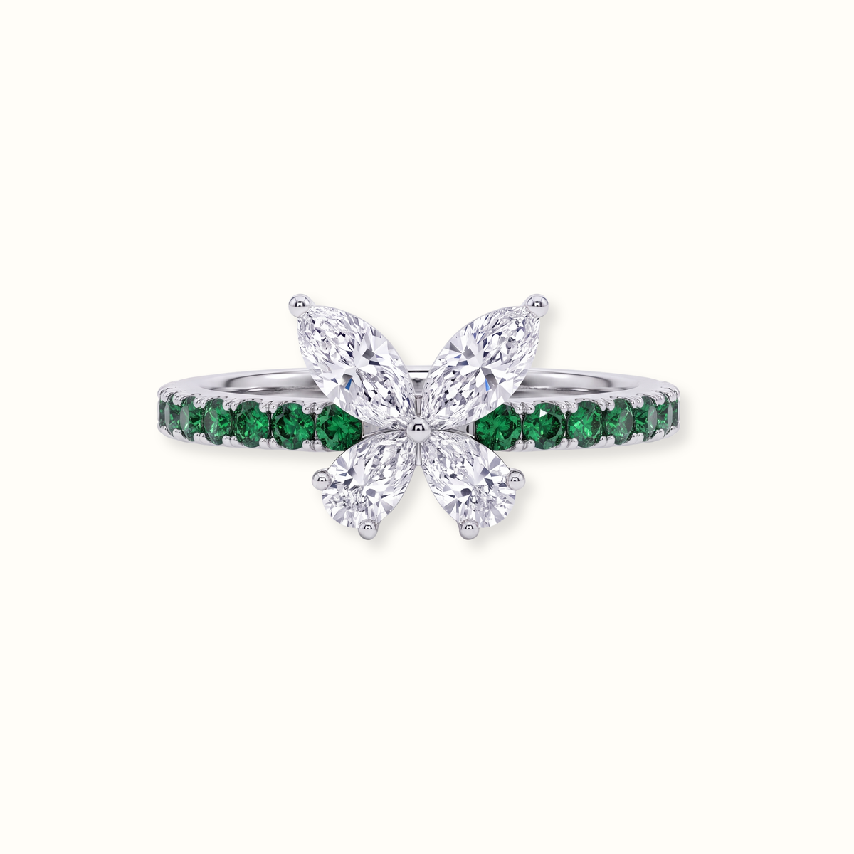 Butterfly Green Pavé Band Diamond Ring
