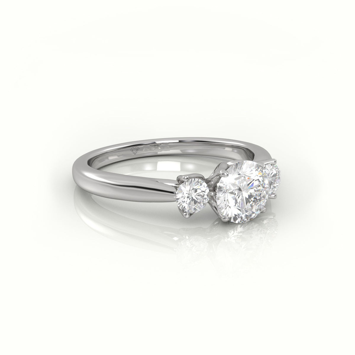 Round Cut Diamond Side Stone Engagement Ring — White Gold