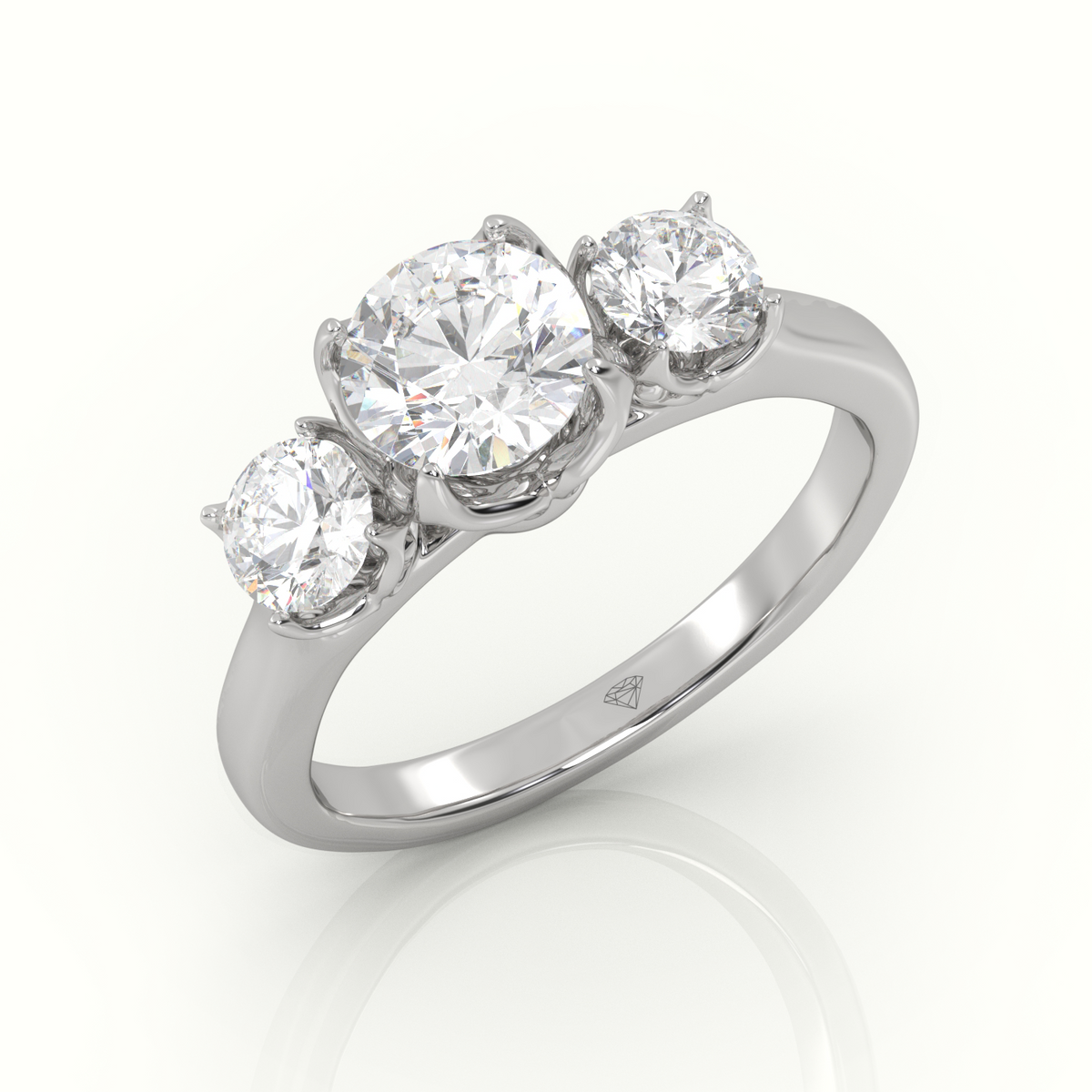 Round Cut Diamond Side Stone Engagement Ring — White Gold