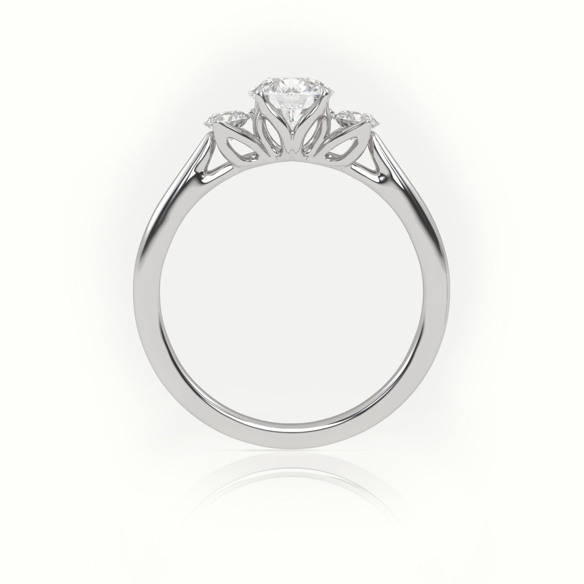 Round Cut Diamond Side Stone Engagement Ring — White Gold