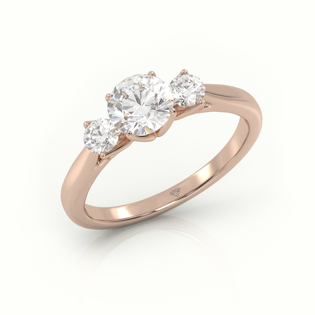 Round Cut Diamond Side Stone Engagement Ring — Rose Gold