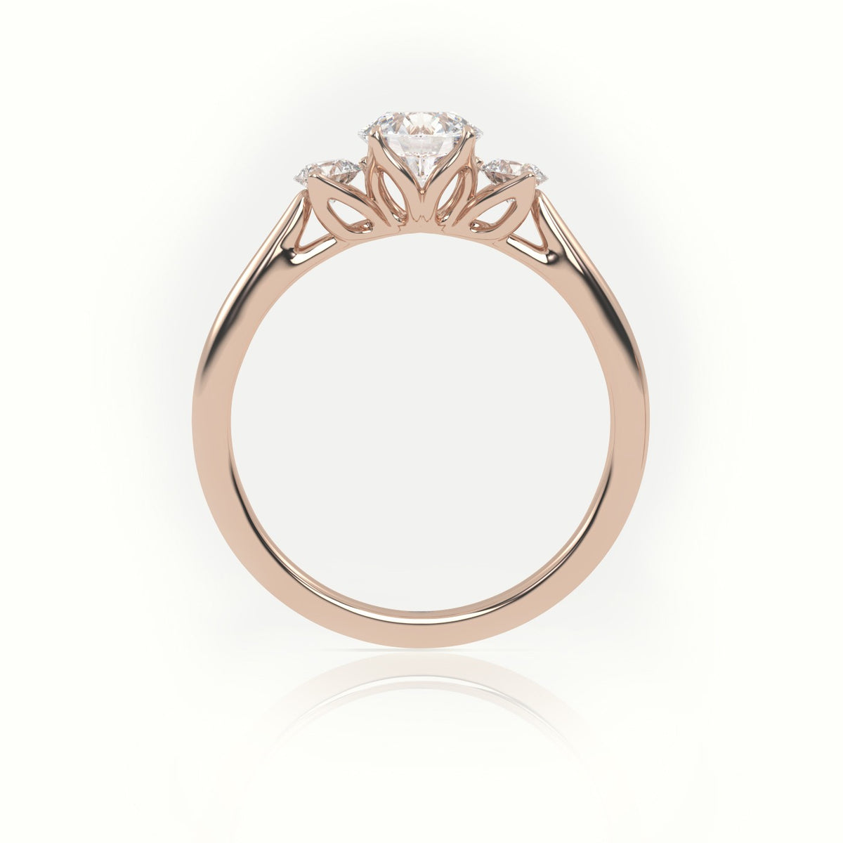 Round Cut Diamond Side Stone Engagement Ring — Rose Gold