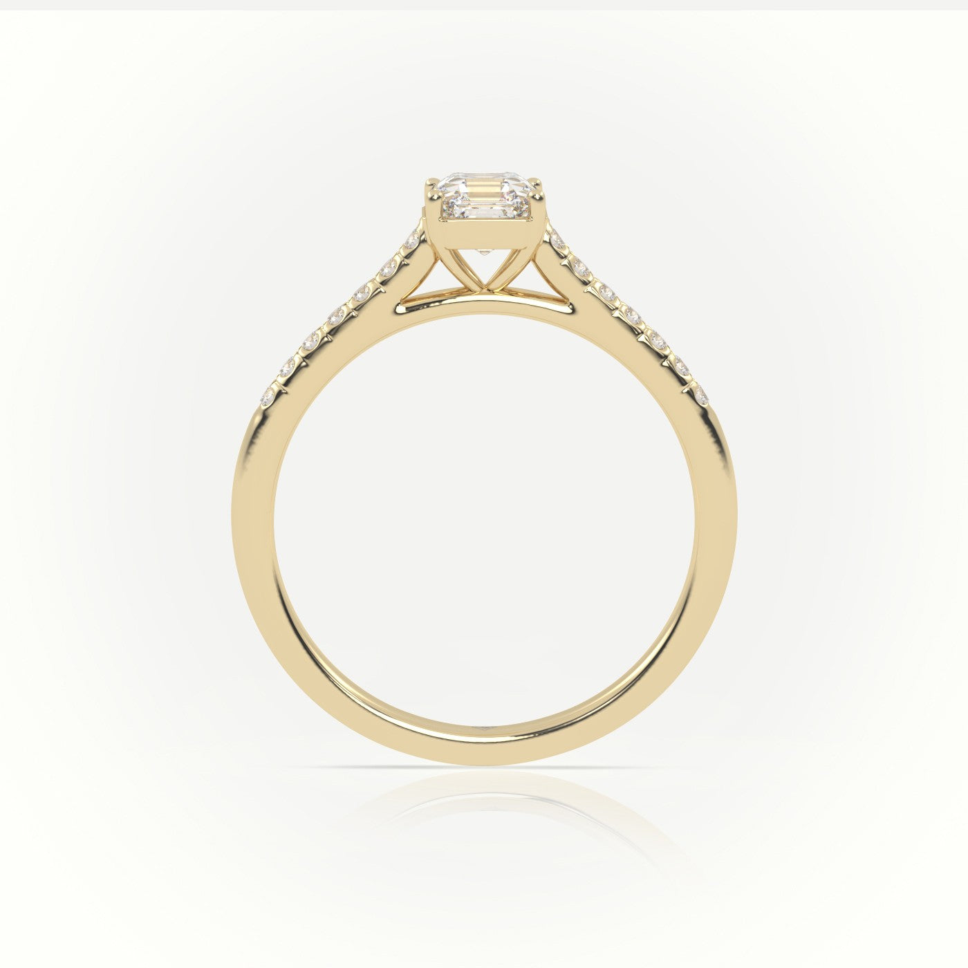 Asscher Cut Diamond 4 Prongs Pave Setting Engagement Ring — Yellow Gold