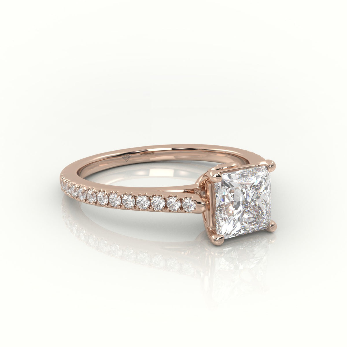 Princess Cut Diamond 4 Prongs Pave Setting Engagement Ring — Rose Gold