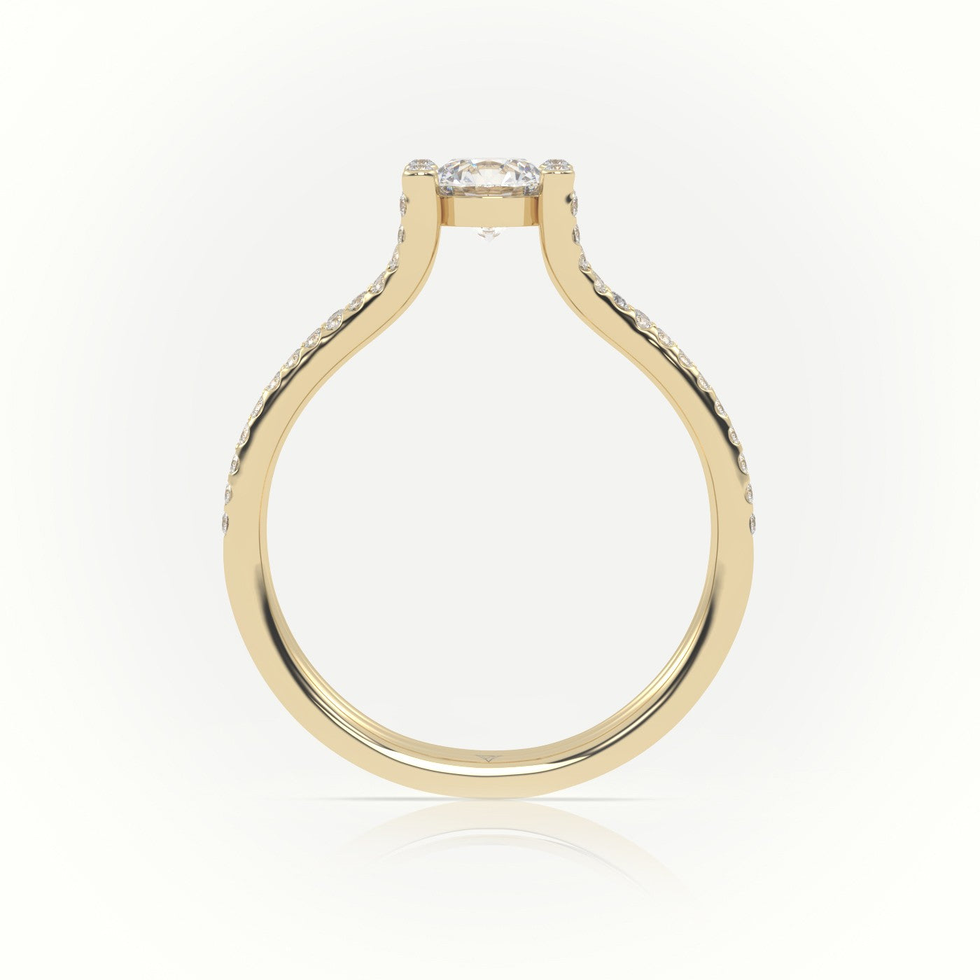 Princess Cut Diamond 4 Prongs Pave Setting Engagement Ring — Yellow Gold