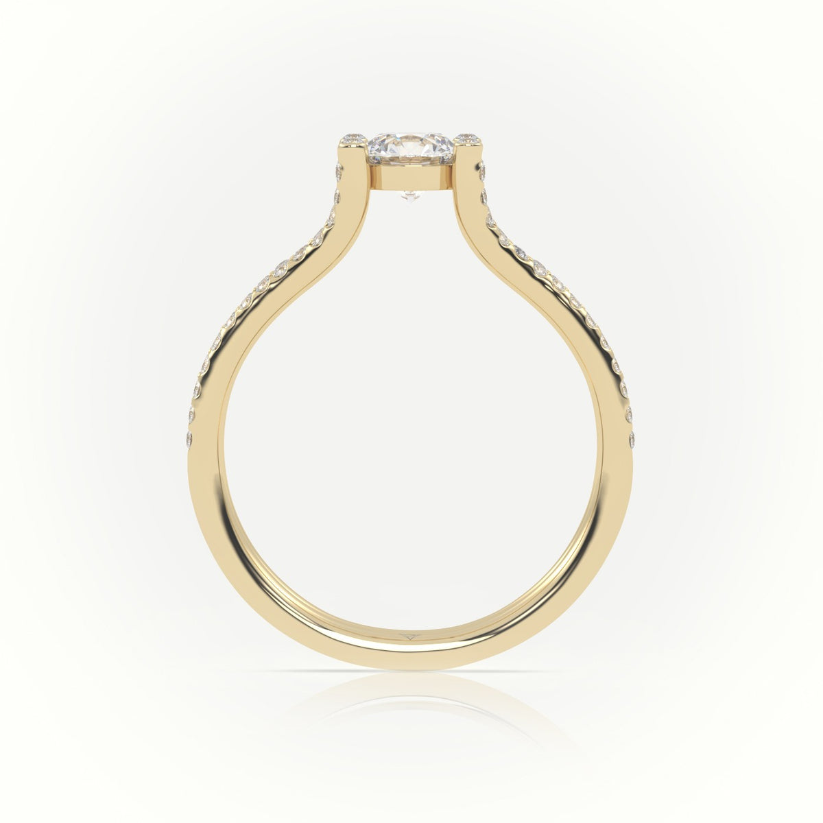 Princess Cut Diamond 4 Prongs Pave Setting Engagement Ring — Yellow Gold