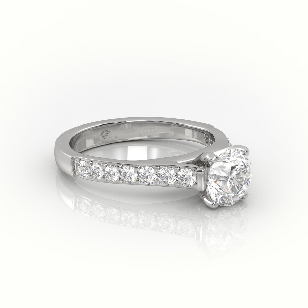 Round-Cut Diamond 4 Prong Pave Setting Engagement Ring — White Gold
