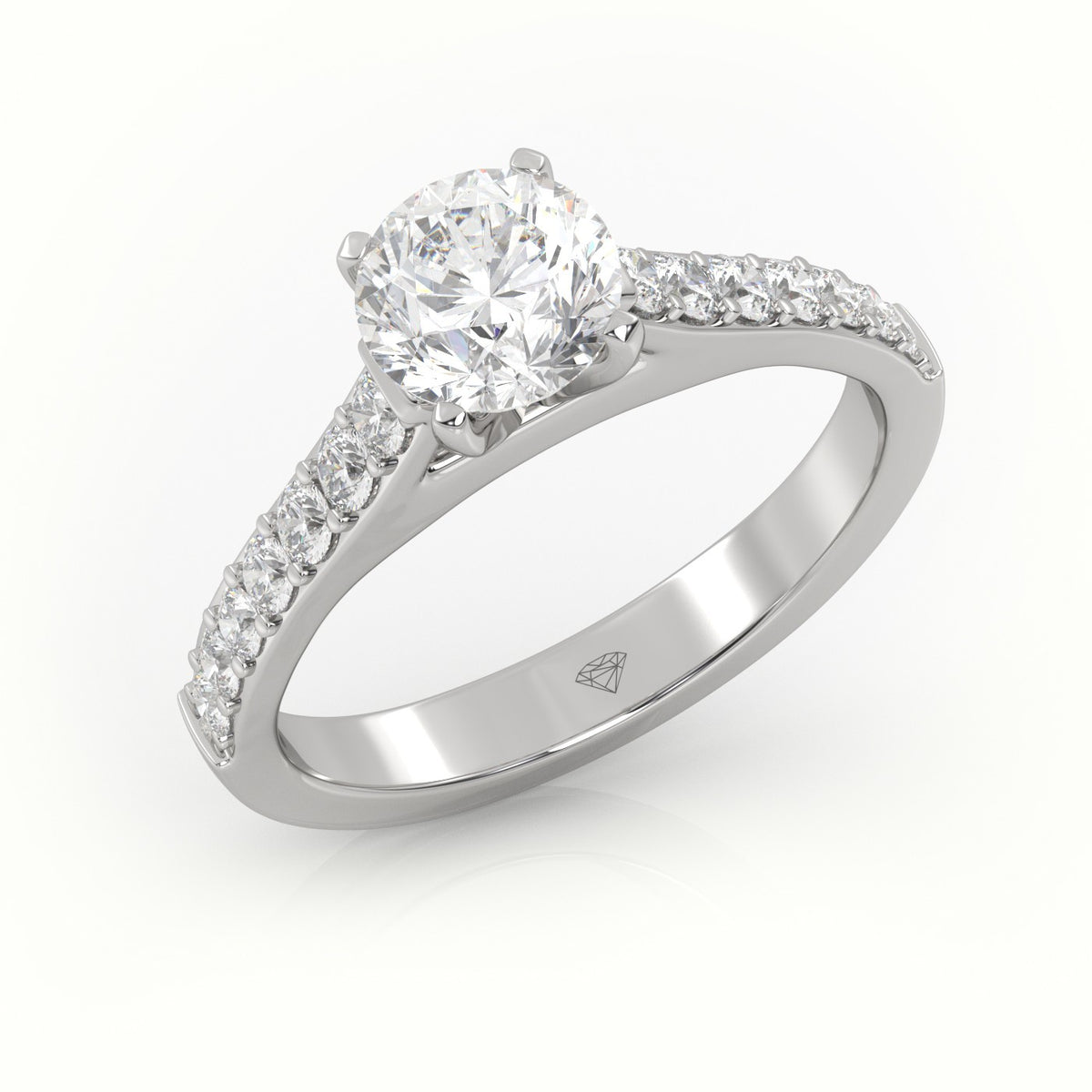 Round-Cut Diamond 4 Prong Pave Setting Engagement Ring — White Gold