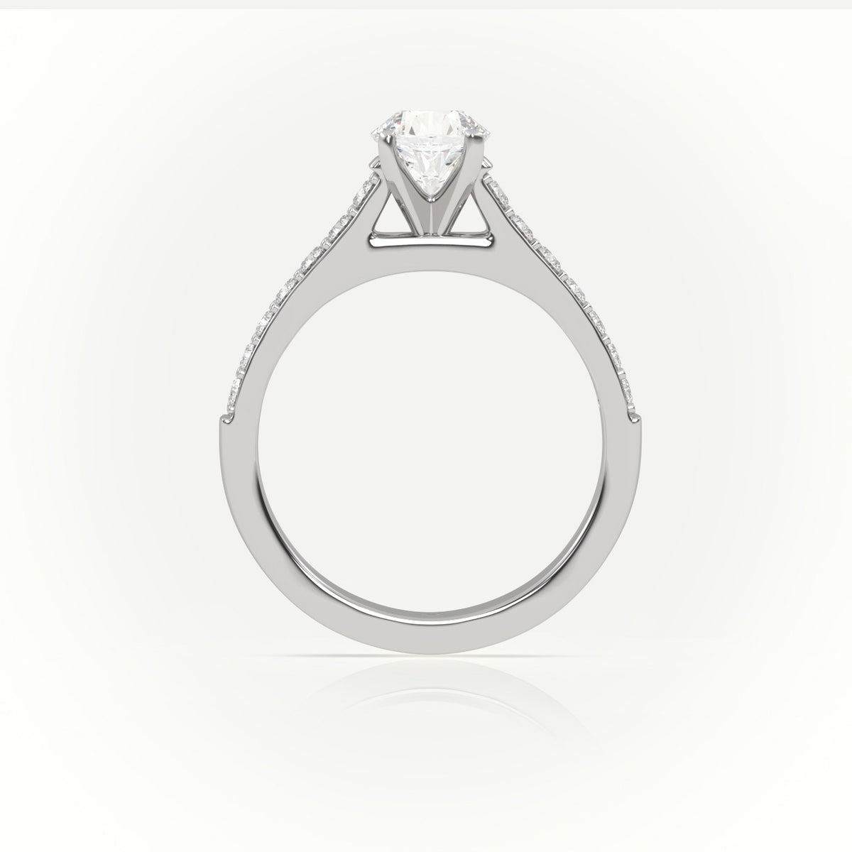 Round-Cut Diamond 4 Prong Pave Setting Engagement Ring — White Gold