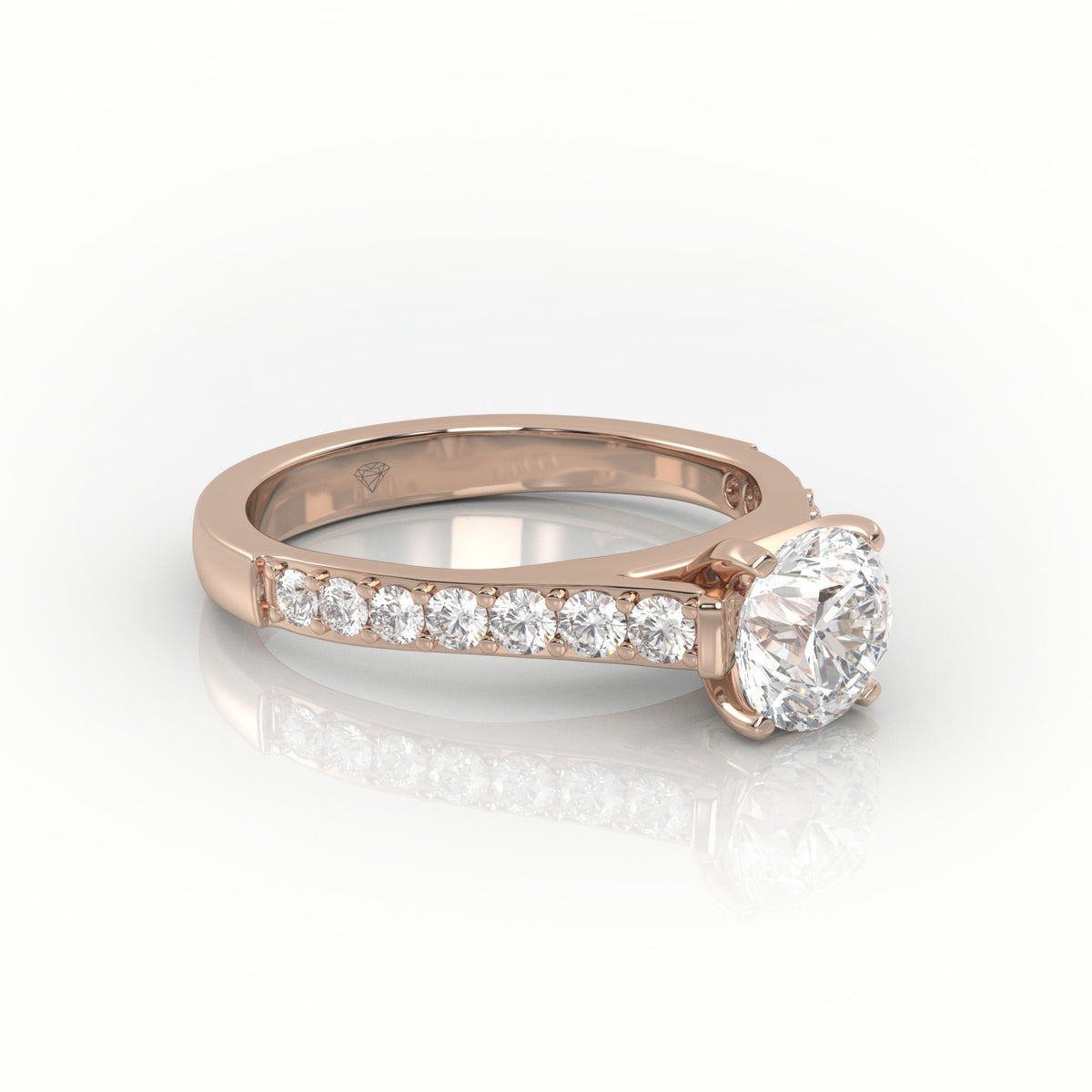 Round-Cut Diamond 4 Prong Pave Setting Engagement Ring — Rose Gold