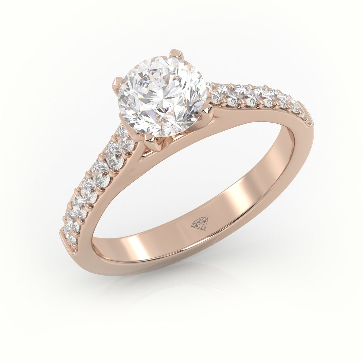 Round-Cut Diamond 4 Prong Pave Setting Engagement Ring — Rose Gold